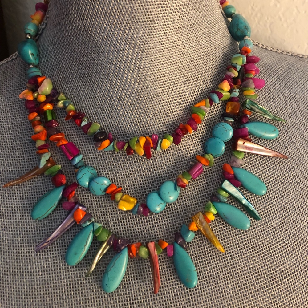 Stunning turquoise coral bib tiered necklace